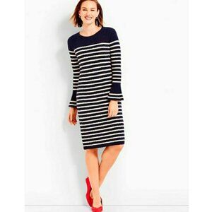 Talbots Navy Blue Nautical Feel Wool Blend Cable Knit Front Sweater Dress